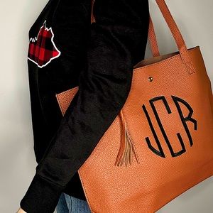 Faux leather purse embroidered monogram